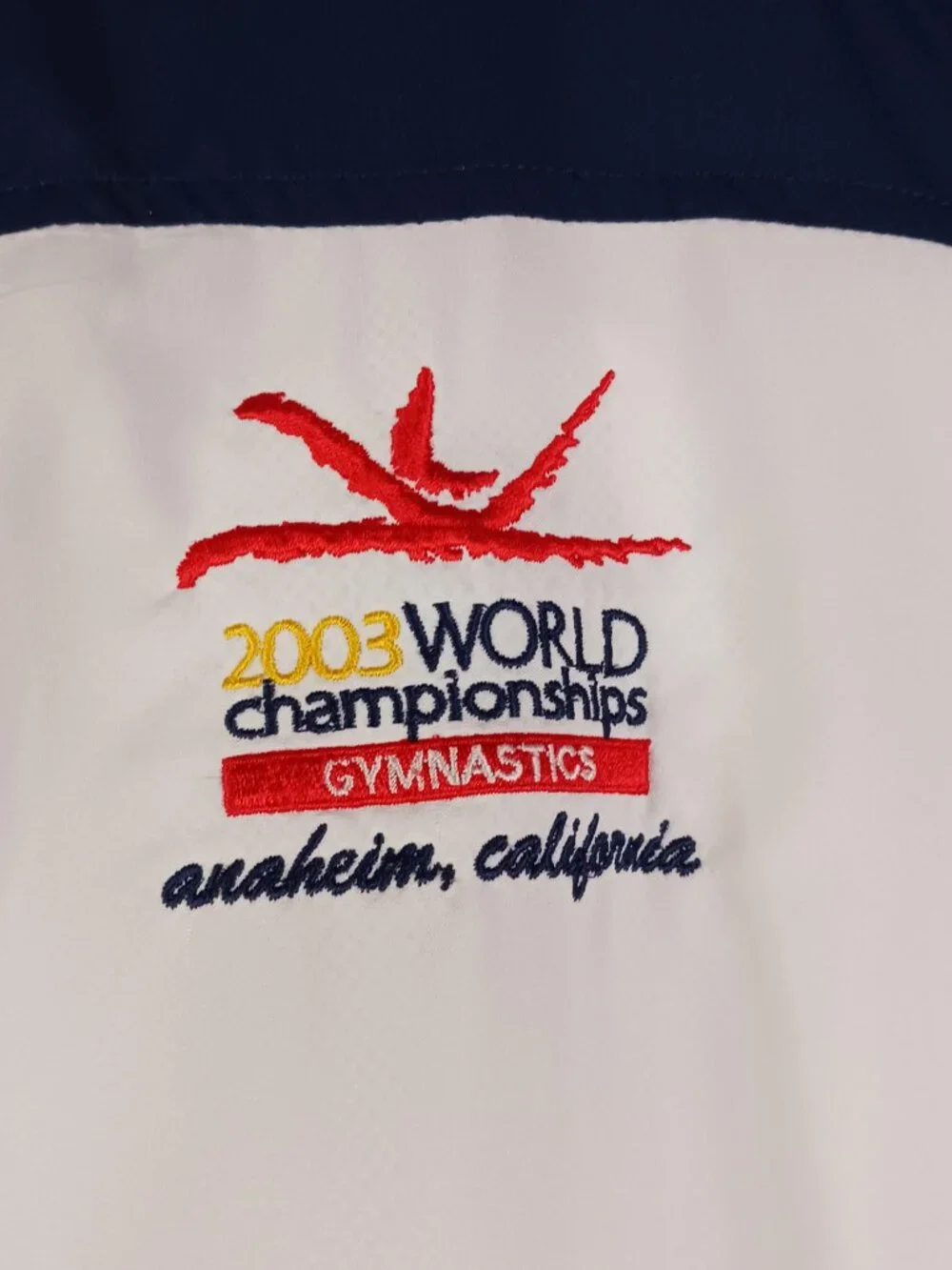 adidas 2003 World Champion Gymnastics Mens Large Jacket Zip Up White & Blue